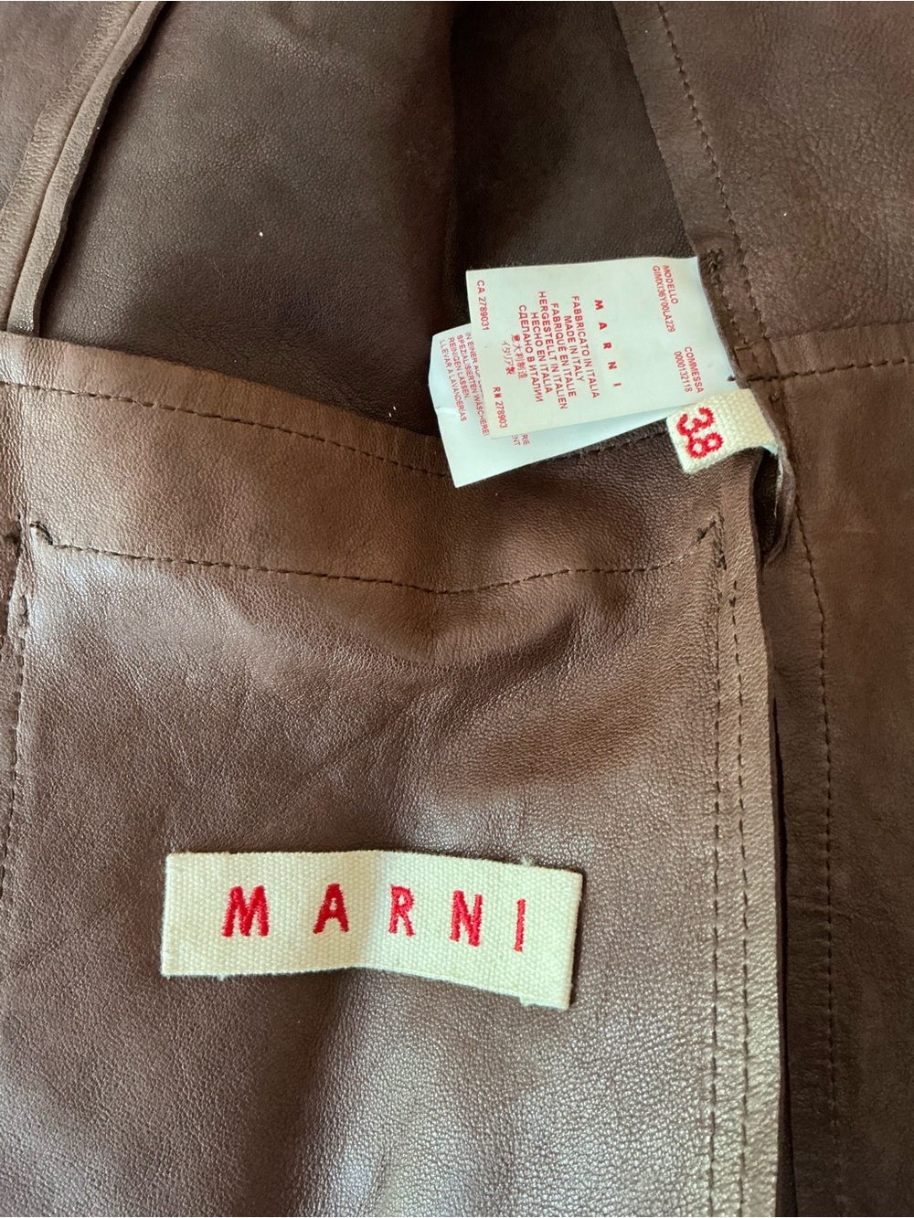 MARNI Brown Lamb Leather Short-Sleeve Jacket Asymmetrical Snap Buttons Size 38 - Picture 14 of 15